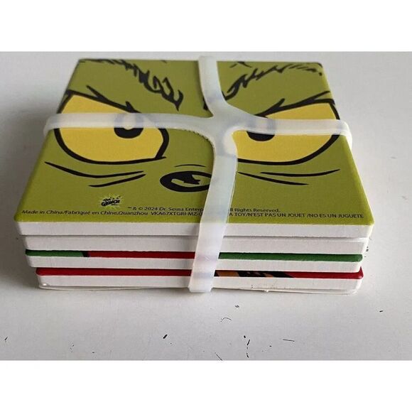 Set Of 4 Dr Seuss THE GRINCH WHO STOLE CHRISTMAS And Max Ceramic Coasters NEW - Picture 3 of 10